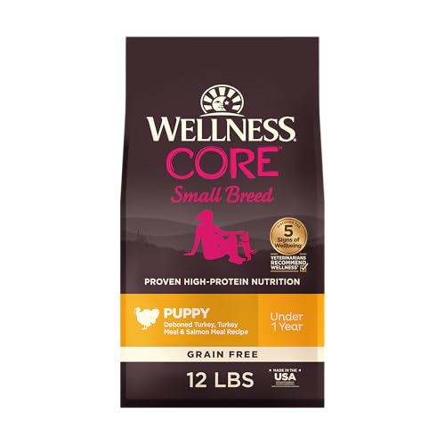 Wellness CORE Small Breed Puppy Dry Dog Food, Grain Free Kibble, Natural, High Protein, Turkey and Salmon Recipe, 12 lb Bag