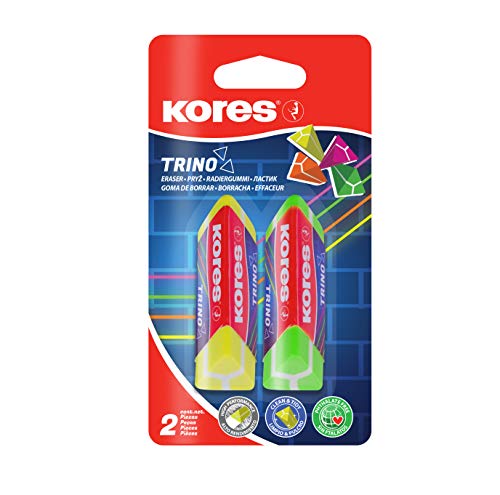 Kores - Trino: Gomme Colorate Triangolari in PVC con Rivestimento in Carta per Bambini, Studenti e Adulti, Non Tossiche...
