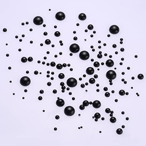 SAVITA 5600Pcs 2/3/4/5/6/8/10mm Half Round Pearls Beads, Flatback Pearl Beads Luster Loose Cabochon Pearls for DIY Crafts Necklaces Bracelets Jewelry Decorations Wedding Dress Nail Art (Black)