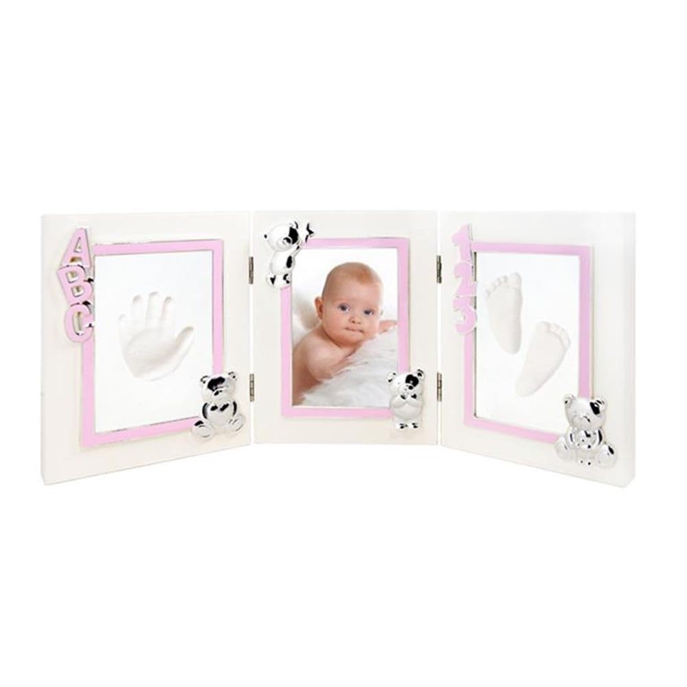 Marco de Fotos para Bebé 55 cm. para huella pie y mano detalles rosa oso
