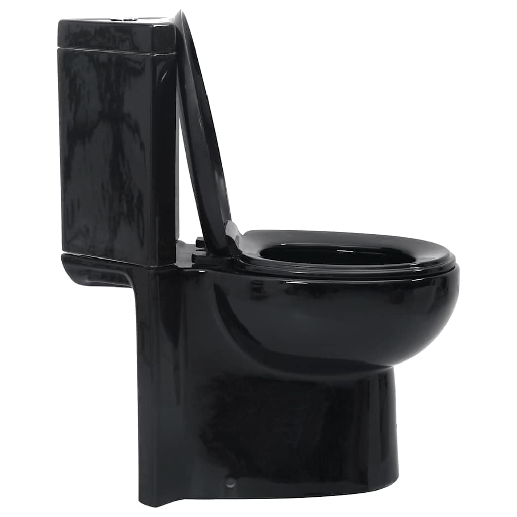 vidaXL Inodoro WC Cierre Suave Doble Cisterna Cerámica Negro Váter de Baño