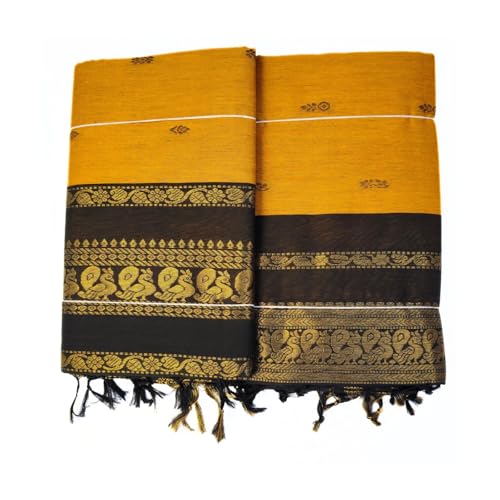 Image of Pure Kalyani Cotton Saree | Zari Border & Blouse Piece - Lata Gadwal Design | Traditional Saree