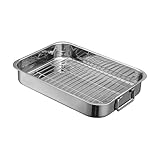 Sartén para con estante, utensilios de cocina de acero inoxidable, molde para pollo para cocineros caseros, principiantes, Acción de Gracias, vacaciones, jamón, cena y amantes de la