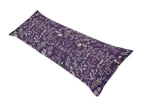 Image of Sweet Jojo Designs Boho Wildflower Vintage Floral Girl Body Pillow Cover Case Decorative Accent Long Couch Kids Bed Pregnancy Pillowcase 54x20 Purple Teal Botanical Garden Flower Bohemian Farmhouse