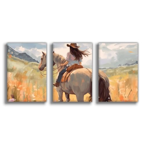 Poster horizontal sur toile aquarelle cowgirl UTGN décoration murale salon 50x75