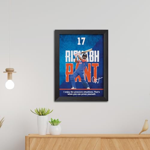 Image of TenorArts Players Rishabh Pant Indian Cricket Player Photo Frame Painting with Matt Finish Black Textures (12 inches x 9inches)