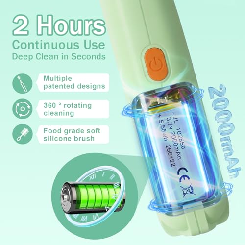 Image of Electric Bottle Brush Cleaner, Rechargeable Electric Baby Bottle Brush Cleaner with 2 Speeds, Silicone Bottle & Straw Brush, Waterproof Portable Baby Bottle Cleaner Kit for Travel & Home, Green