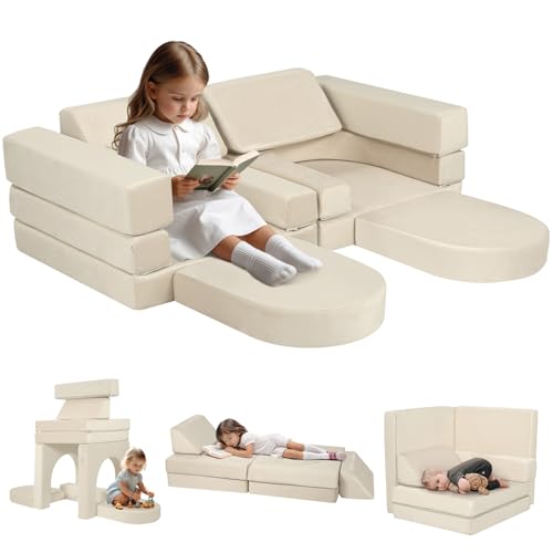 MeMoreCool Spielsofa Kinder, Schaumstoff Soft Bausteine Couch, Fancy Spielsofa einen aufregenden Indoor-Spielplatz für das Kinderzimmer, Kuschelecke ideal für Kinder, Beige