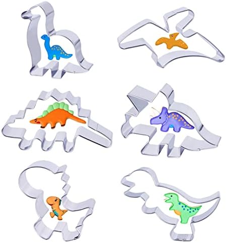 Dinosaur Cookie Cutters,hitsuki Stainless Steel Cookie Cutter Metal Cookie Cutters Fun Dino Cookie Cutters,Dinosaur Cookie Cutters for Kids Dinosaur Pancake Molds,6 Pcs