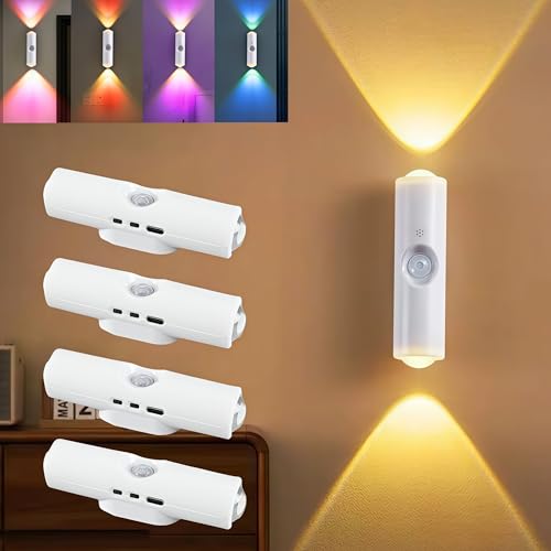 CBGYYWF 2026 New Rechargeable Smart Led Motion Sensor Ambient Light, Punch-Free Magnetic Color Changing Motion Sensor Light, Multi-Color for Stairs, Wardrobe, Cabinet (4Pcs)
