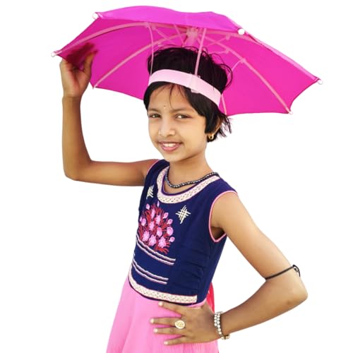 Dark Moon Hat Umbrella for Kids Plastic Hat/Cap Umbrella for Kids/Men/Women and Adults UV & Rain Protection Hat Umbrella for Kids boys and Girls pack of 1 (Pink)