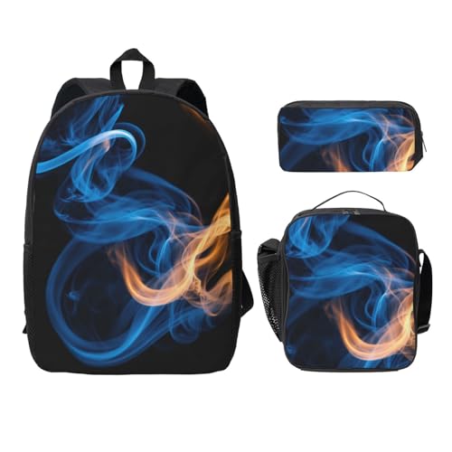Sac à dos d'école flamme bleue 3 pièces avec boîte à déjeuner et trousse