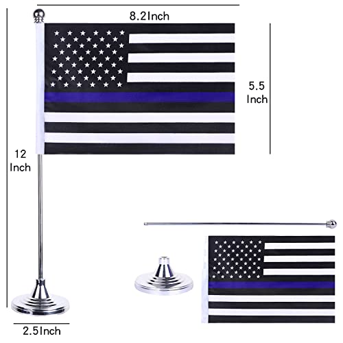 Fwiw American Usa Thin Blue Line Flag Police Table Flag,Small Mini Policeman Office Desk Flags With Stand Base,Us Party Festival Events Home Office Decorations(2Pack) #TOP1