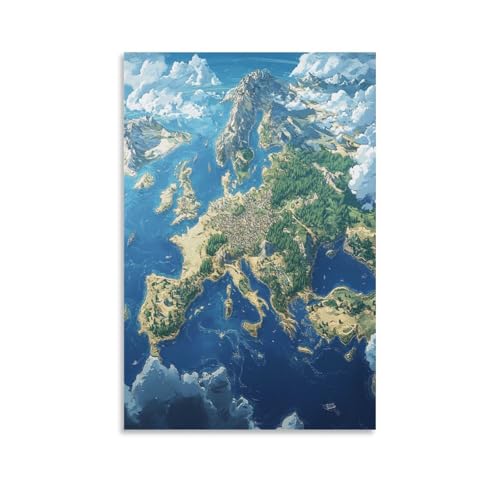 Affiche décoration carte d'Europe murale moderne de format 50x75cm