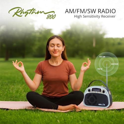 Image of IBELL RHYTHM800 BT Portable FM Radio with Bluetooth Speaker, USB, SD Slot, MP3 Player, Rechargable Battery, Telescopic Antenna & Dynamic Speaker, 3 Band (Black)