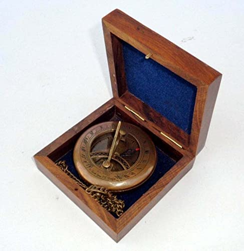 Brújula solar vintage de latón con caja de madera y interior de terciopelo azul - Navegación náutica marítima personalizada, regalo grabado para aniversario, boda, esposo, esposa, novio o novia miniatura 1