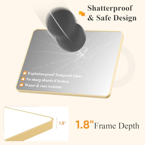 Image of NEWBULIG 30X48 Inch Gold Bathroom Mirror, Rectangle Wall Mirror with Rounded Corners, Vanity Mirrors for Bathroom Sink with Metal Frame for Bedroom, Entryway, Hangs Horizontally or Vertically