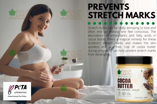 Image of Bliss of Earth African Cocoa Butter, Rich in Fatty Acids and Antioxidants, Raw Cocoa Chocolate Butter, Vegan, PETA Approved, Moisturizes, Prevents Stretch Marks, Anti-Aging, 100 g,