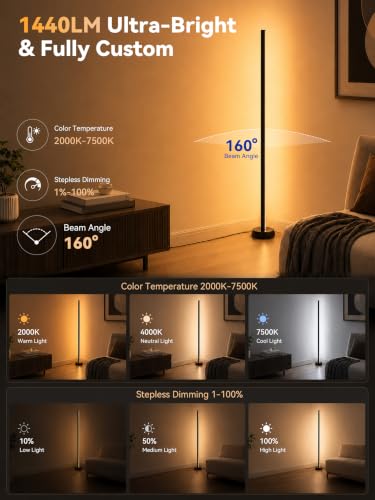 Image of GLOWRIUM Smart Corner Floor Lamp, RGBY+IC LED Floor Lamp for Living Room