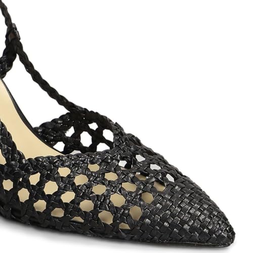 Women's Woven Pumps Pointed Toe Cutout Slingback Stiletto High Heels Buckle Dress Leather Sandals3