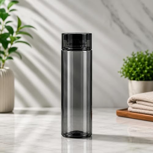 Image of H2O 1 Litre Each Water Bottle Set of 3 - Crystal Clear, BPA-Free, Breakproof & Leakproof | Fridge Safe Transparent PET Bottles | Made in India | Ideal for School, Office, Kitchen & Travel (Black)