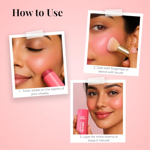 Image of Just Herbs Dewy Glow Blush Stick with Shea Butter & Cica for Eyes Cheeks and Lips For Women