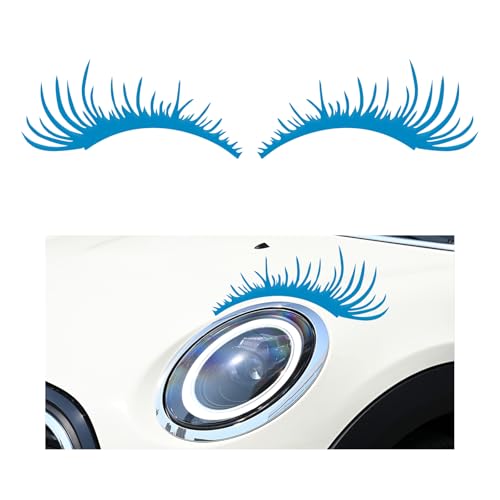 Image of KVAEY 2 PCS Car Headlight Eyelash Stickers, Cute Fake Eyelashes Decal for Bumper Auto Body Window, Waterproof Reflective PET Charming Eyelash Sticker Funny Decor for Car SUV Truck (Blue)