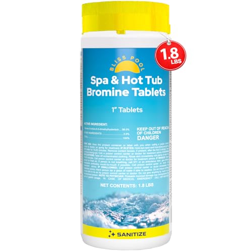 Bliss Pool Spa & Hot Tub Bromine Tablets 1 Inch (1.8 lb) Low Odor Sanitizer Chlorine Alternative Fits All Floaters Brominating Tabs for Spas Hot Tubs and Indoor Pools 1.8 Pounds