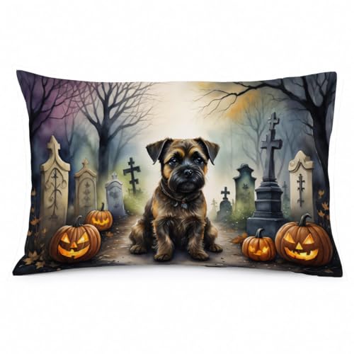 Caroline's Treasures DAC2019PILLOWCASE Border Terrier Spooky Halloween Fabric Standard Pillowcase Lightweight Super Soft Easy Care Decorative Artwork Pillowcase, Standard