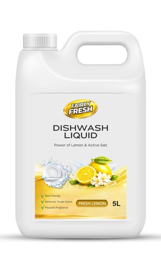 Dishwash Liquid 5L - Fresh Lemon & Active Salt Formula, Tough Grease Remover, Skin Friendly & Germ-Free, Leaves Dishes Sparkling Clean-image-19