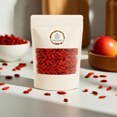Nicense Premium Goji Berries 100% Natural Sun-Dried Wolfberries | Superfood Rich in Antioxidants | Ideal for Snacking Smoothies & Herbal Tea (250g)