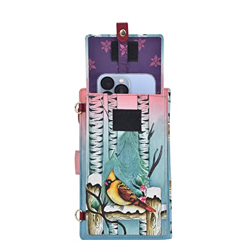Anuschka Women’s Hand Painted Genuine Leather Cell Phone Case & Wallet - Snowy Cardinal, Gift of the Sea - Image 2
