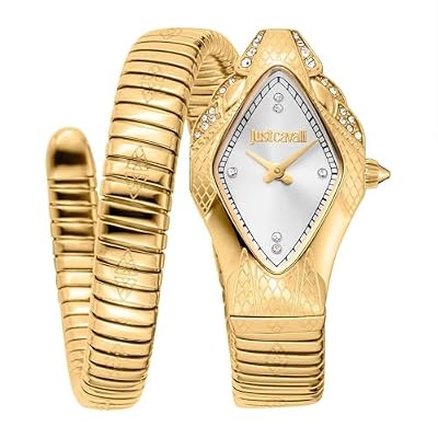 Just Cavalli Signature Snake Ferocious - Orologio da polso da donna al quarzo Moda bracciale e cassa in Acciaio INOX di colore Oro display analogico grigio - JC1L306M0035