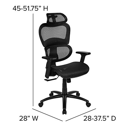 Flash Furniture Lo Ergonomic Mesh Office Chair With 2-To-1 Synchro-Tilt, Adjustable Headrest, Lumbar Support, And Adjustable Pivot Arms In Black #TOP4