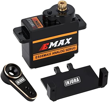 INJORA RC Servo Steering Servo with Servo Mount Bracket and Arm for AX24 RC Car Boat Model Parts Axial SCX24 Upgrade Parts (Brass Black)