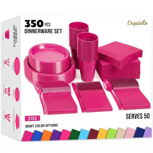 Exquisite 350 Pcs Hot Pink Plates and Napkins Party Supplies Plate Sets
