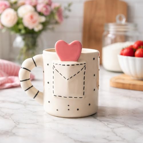 Image of Love Letter Heart Ceramic Coffee Mug for Women, 240ml, Cute Romantic Design Tea Cup, Mugs for Hot and Cold Beveranges, Aesthetic Ceramic Mug for Home, Office & Gift