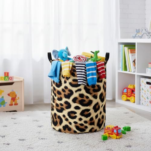 Image of Baby Laundry Hamper Basket Baby Hamper for Nursery Boy and Girl Cute Storage Bin Organizer Boho Room Decor(Leopard)