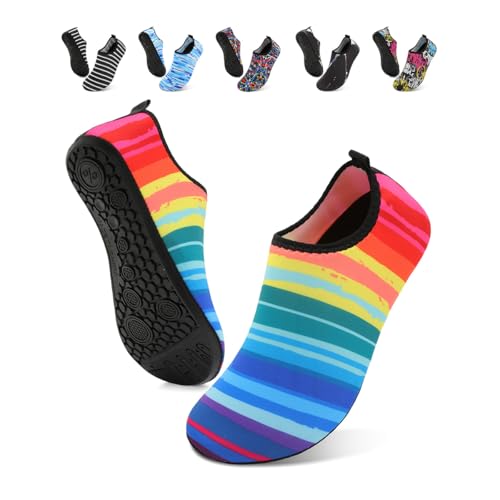 Water Shoes Barefoot Aqua Socks Quick-Dry Swimming Shoes Non-Slip Sole Rainbow 5.5-6.5 Women/4.5-5.5 Men