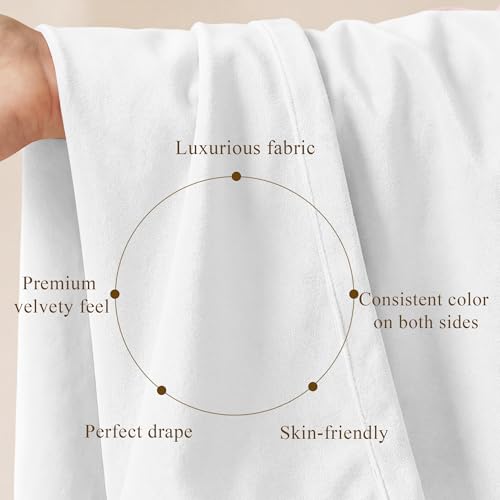 Image of White Velvet Curtains Light Dimming Privacy, W52 x L96, 2 Panels | Back Tab, 300GSM Thermal Insulated, Window Drapes for Daughter Bedroom, Sliding Door, Home Office, Setting Room, Guest Room