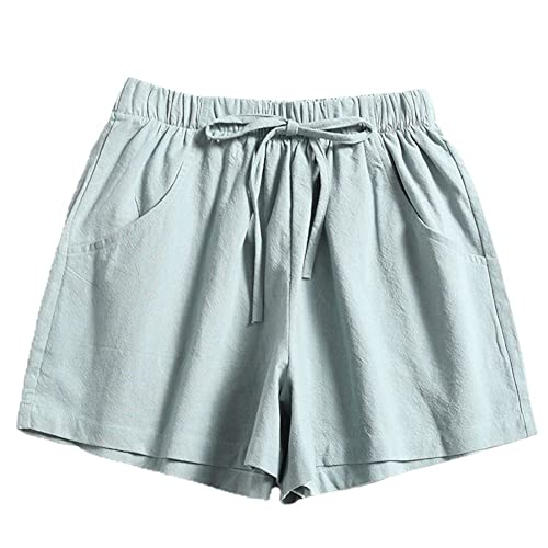 Shorts feminino NH de linho de verão calças cintura solto confortável calças casuais, Cinza, Small