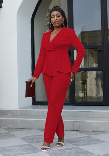 HuiSiFang Women's Pant Suits Dressy Business Casual Ruffle Blazer Pantsuits Sets 2 Piece Work Outfits3