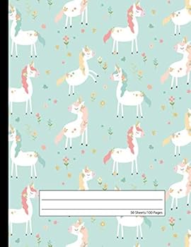 Unicorn Flowers Notebook - Wide Ruled: Composition School Exercise Book For Writing and Taking Notes | 100 Lined Pages - Blue (Cute Unicorn Journals For Girls)