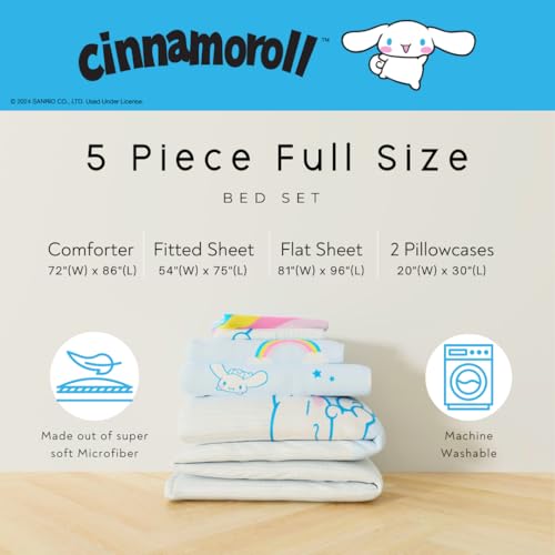 Image of Cinnamoroll Bedding - 5 Piece Full Size Bed Set - Super Soft Microfiber Comforter and Sheet Set, (Officially Licensed Product) By Franco Collectibles