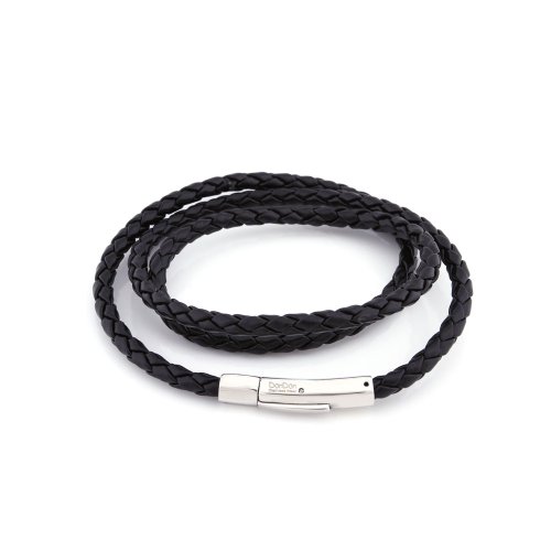 DonDon Pulsera de Cuero Trenzada de Color Negro con Cierre de Acero Inoxidable en bosla de Terciopelo