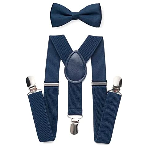 RSXING Kids Braces Bow Tie Set - Adjustable Suspenders Bowtie set, Elastic Y-Shape Suspenders With The Classic Bow Tie for Boys & Girls by (Navy Blue) Cover
