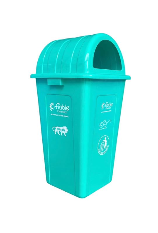 Image of 90L Green Plastic Dome Lid Dustbin | Heavy Duty Outdoor Trash Can for Home, Office & Society