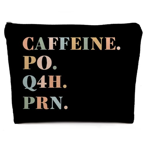 Funny Nurse Gifts Cosmetic Bag, Nurse Nursing Gifts for Women, Nursing Graduation Gifts for Nurses Week Her Women Makeup Bag for Purse, Caffeine Po Q4h Prn Travel Toiletry Bag 477