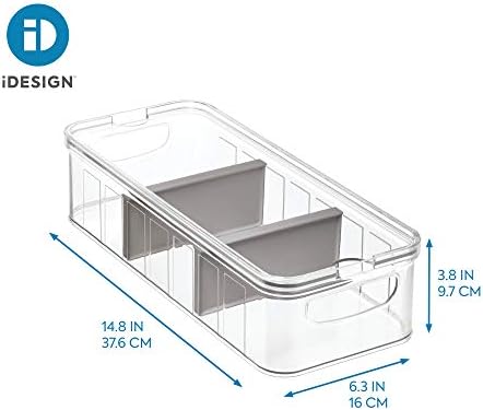iDesign Crisp Fridge Box, Storage Container Made of BPA-Free Plastic, Kitchen Organiser for Tinned Foods, Spices and More, Clear/Grey, 14. 82" X 6. 32" X 3. 76", 37.64/16.05/9.55 cm