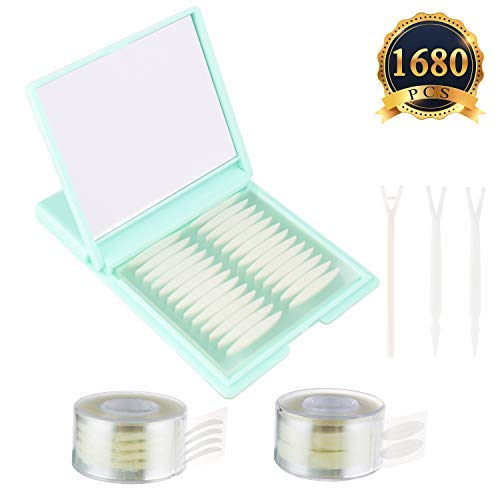 SUBANG 1680 Pieces Invisible Double Eyelid Tape 480pcs/240 Pairs Medium Eyelid Tapes Stickers And Small&Large Each Has 600pcs/300 Pairs And 3 Pieces Fork Rods Perfect For Pooded, Droopy, Uneven, Or Mo